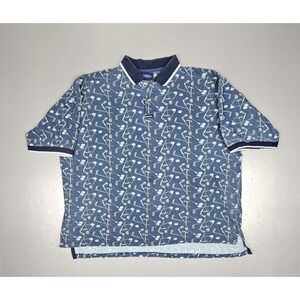 Vintage 90s Givenchy Polo Shirt Mens XT Blue  Golf‎ Club & Ball AOP Short Sleeve